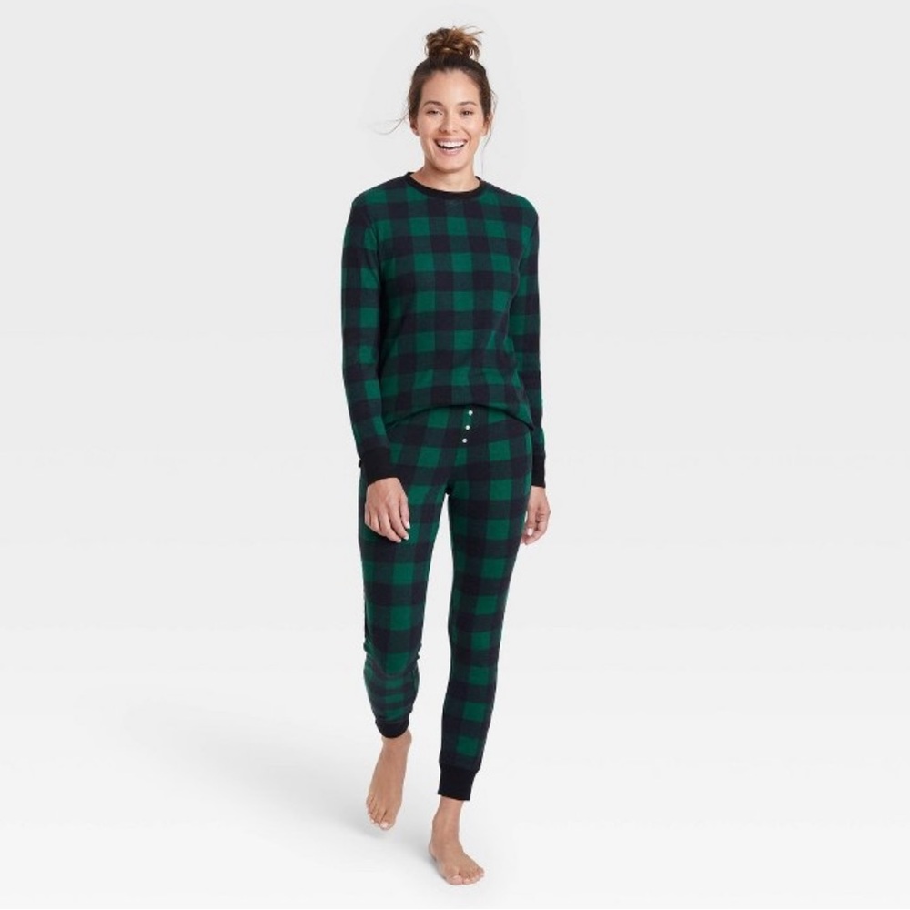 XXL Green Plaid Holiday Thermal Pajama Set